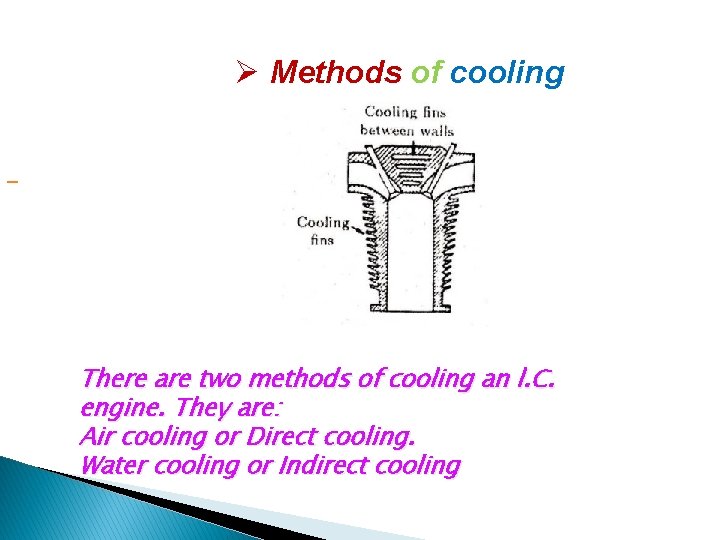 Ø Methods of cooling There are two methods of cooling an l. C. engine. Ø Methods of cooling There are two methods of cooling an l. C. engine.