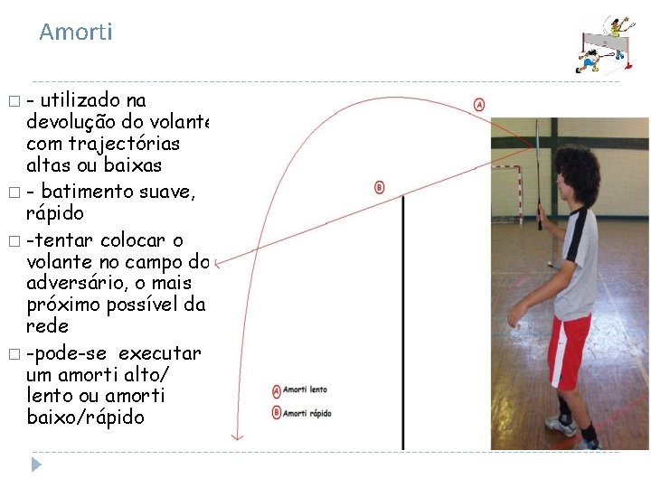 Amorti �- utilizado na devolução do volante com trajectórias altas ou baixas � -