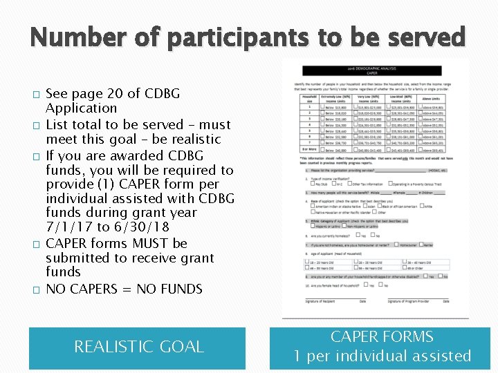 Number of participants to be served � � � See page 20 of CDBG