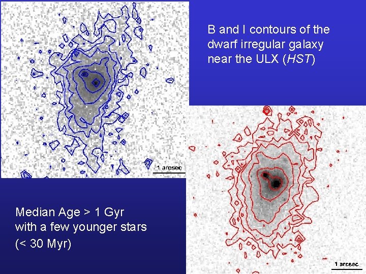 B and I contours of the dwarf irregular galaxy near the ULX (HST) Median