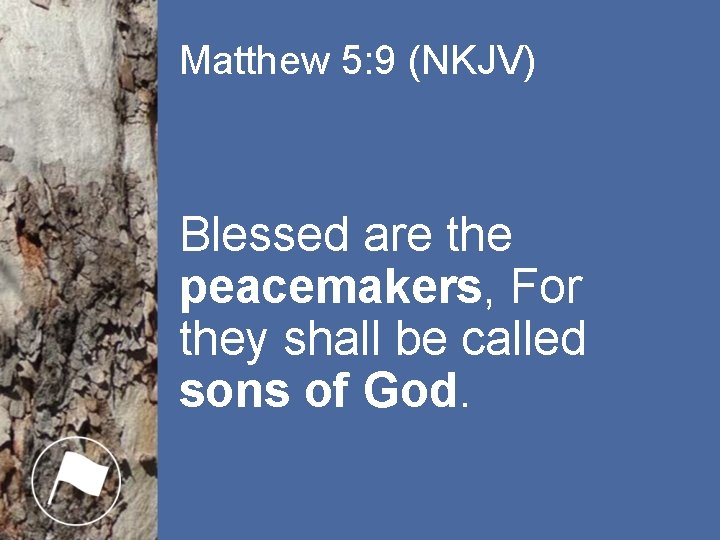 Matthew 5: 9 (NKJV) Blessed are the peacemakers, For they shall be called sons