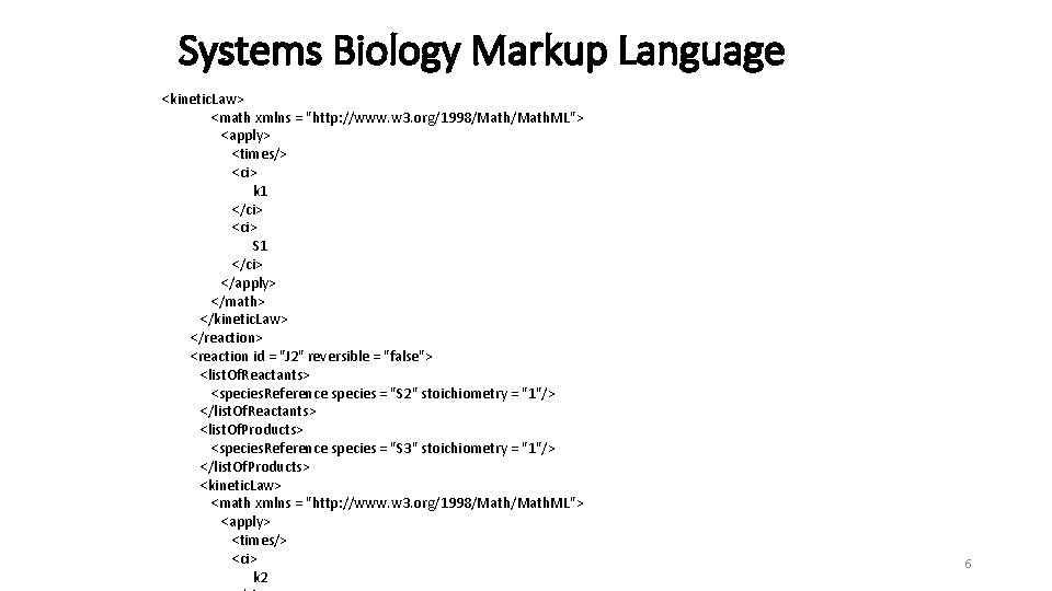 Systems Biology Markup Language <kinetic. Law> <math xmlns = "http: //www. w 3. org/1998/Math.