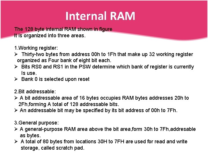 Internal RAM The 128 byte internal RAM shown in figure It is organized into