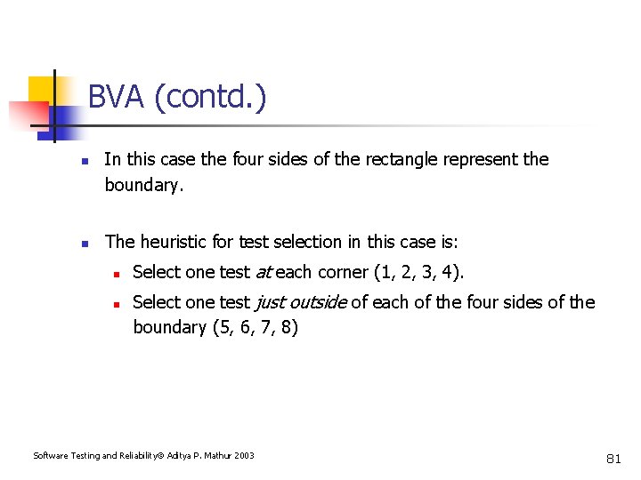 BVA (contd. ) n n In this case the four sides of the rectangle