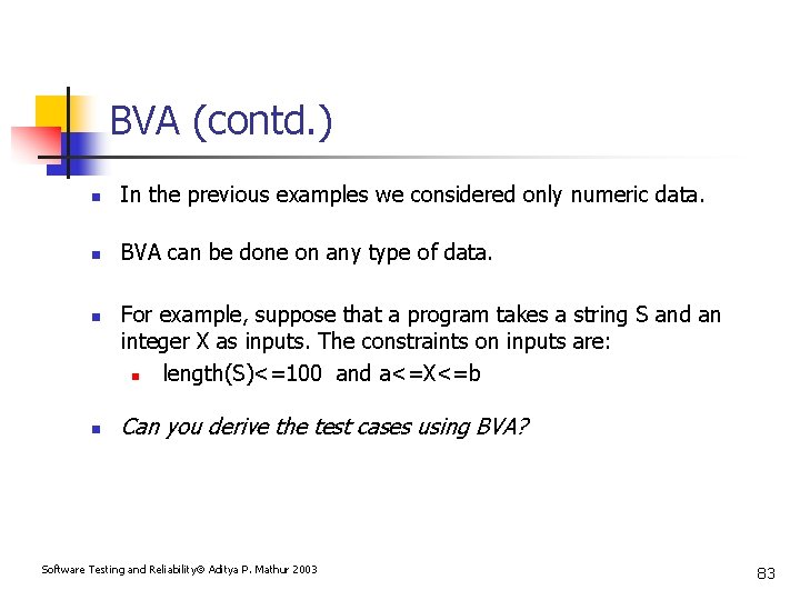 BVA (contd. ) n In the previous examples we considered only numeric data. n