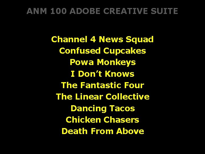 ANM 100 ADOBE CREATIVE SUITE Channel 4 News Squad Confused Cupcakes Powa Monkeys I