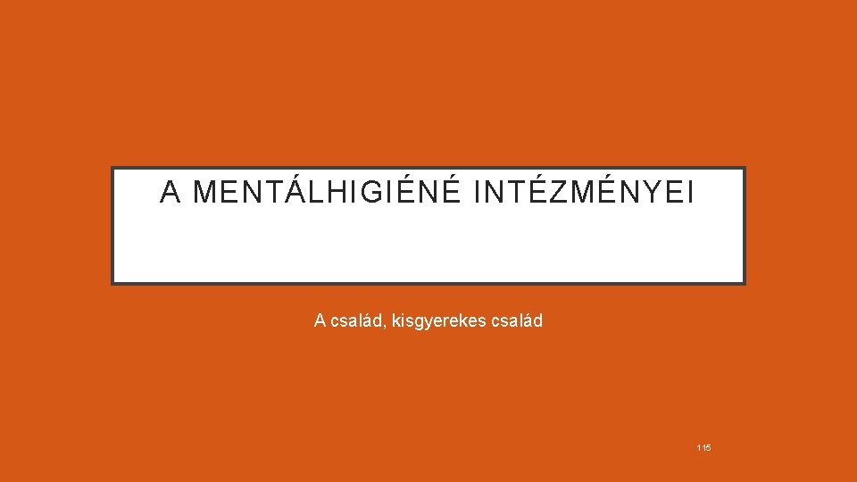 A MENTÁLHIGIÉNÉ INTÉZMÉNYEI A család, kisgyerekes család 115 