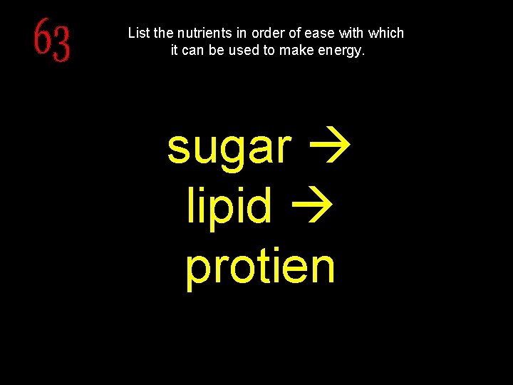 List the nutrients in order of ease with which it can be used to