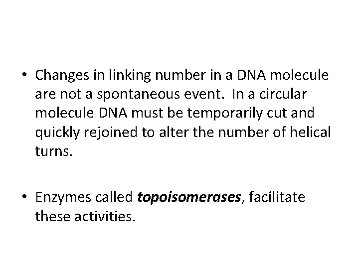  • Changes in linking number in a DNA molecule are not a spontaneous