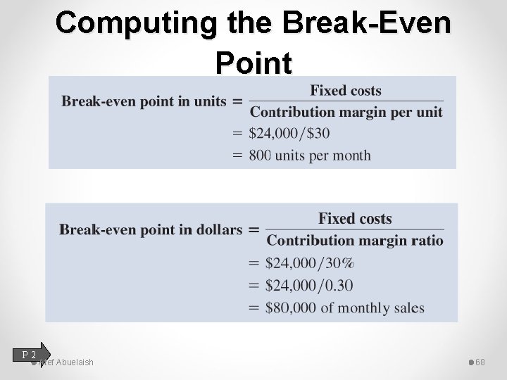 Computing the Break-Even Point P 2 Atef Abuelaish 68 