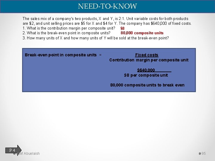 NEED-TO-KNOW The sales mix of a company’s two products, X and Y, is 2: