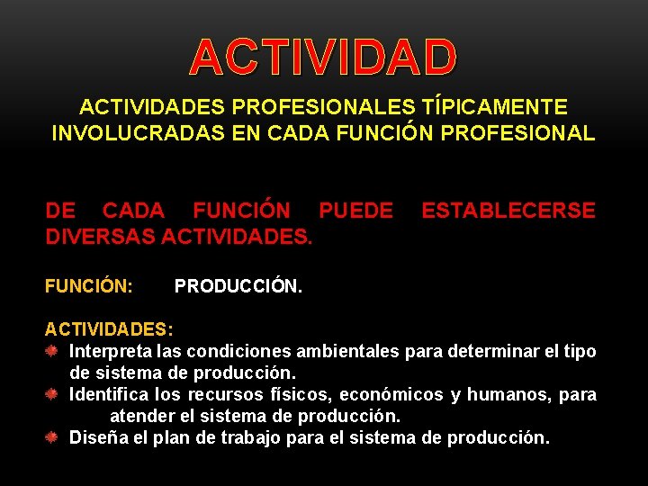 ACTIVIDADES PROFESIONALES TÍPICAMENTE INVOLUCRADAS EN CADA FUNCIÓN PROFESIONAL DE CADA FUNCIÓN PUEDE DIVERSAS ACTIVIDADES.