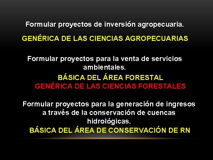 Formular proyectos de inversión agropecuaria. GENÉRICA DE LAS CIENCIAS AGROPECUARIAS Formular proyectos para la