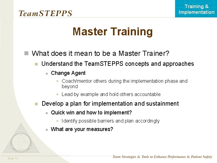 Training & Implementation Master Training n What does it mean to be a Master