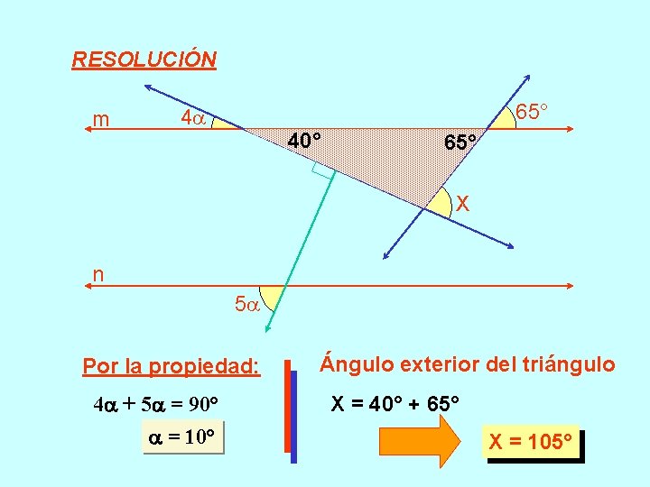 RESOLUCIÓN m 65° 4 40° 65° X n 5 Por la propiedad: 4 +