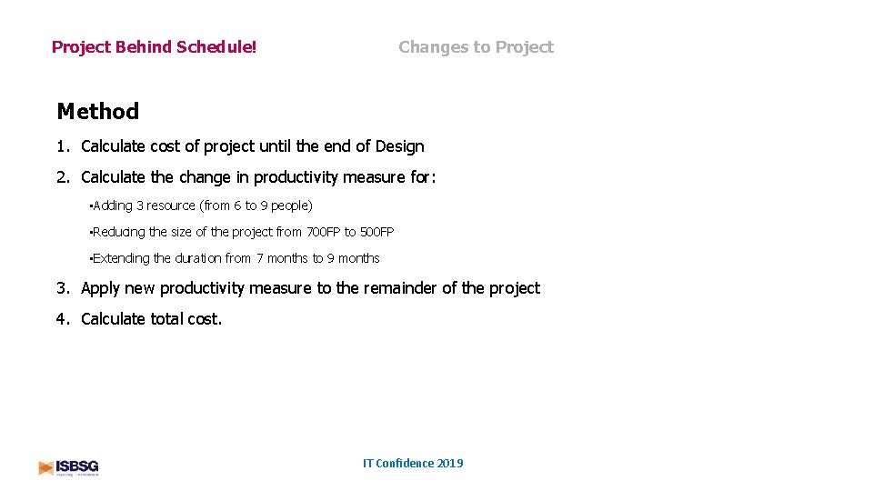 Changes to Project Behind Schedule! Method 1. Calculate cost of project until the end