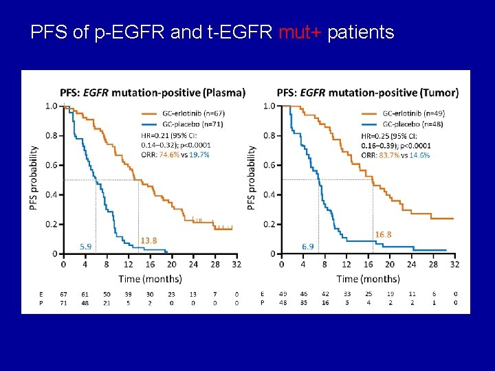 PFS of p-EGFR and t-EGFR mut+ patients 