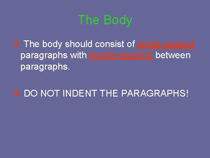 The Body v The body should consist of single-spaced paragraphs with double-spacing between paragraphs.