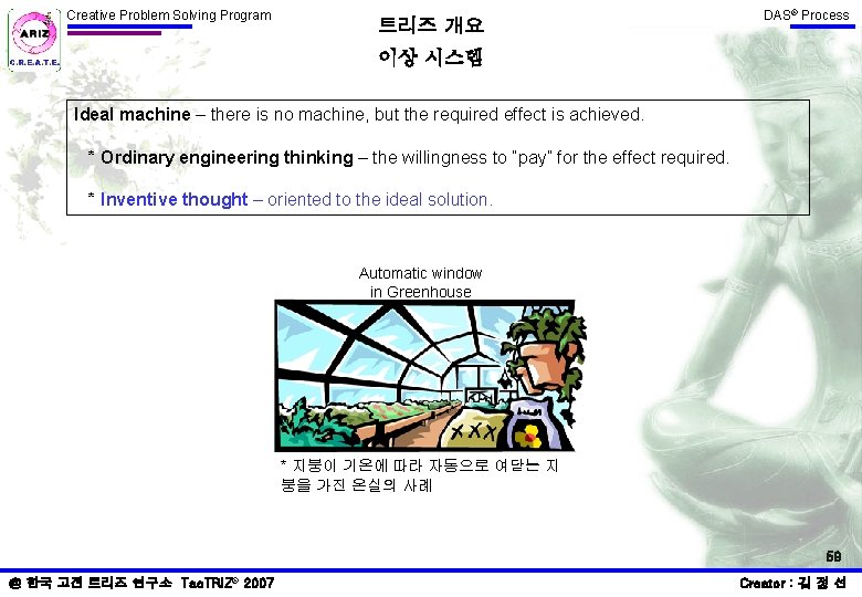 Creative Problem Solving Program 트리즈 개요 DAS® Process 이상 시스템 Ideal machine – there Creative Problem Solving Program 트리즈 개요 DAS® Process 이상 시스템 Ideal machine – there