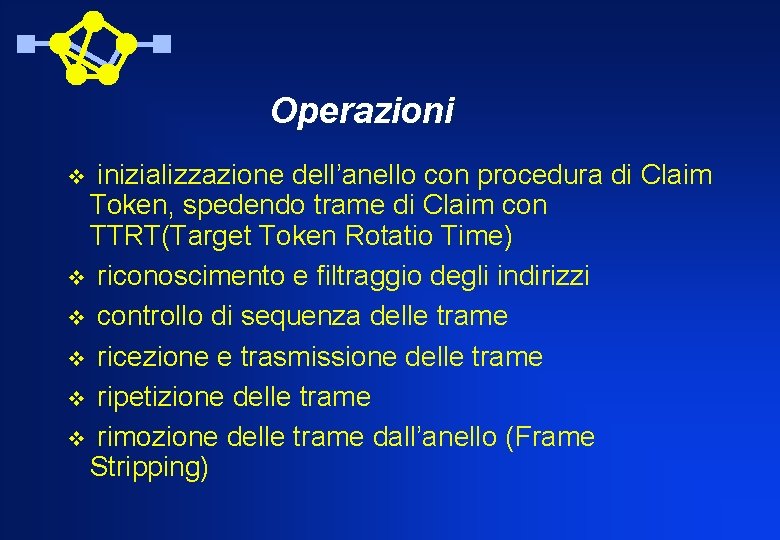 Operazioni inizializzazione dell’anello con procedura di Claim Token, spedendo trame di Claim con TTRT(Target