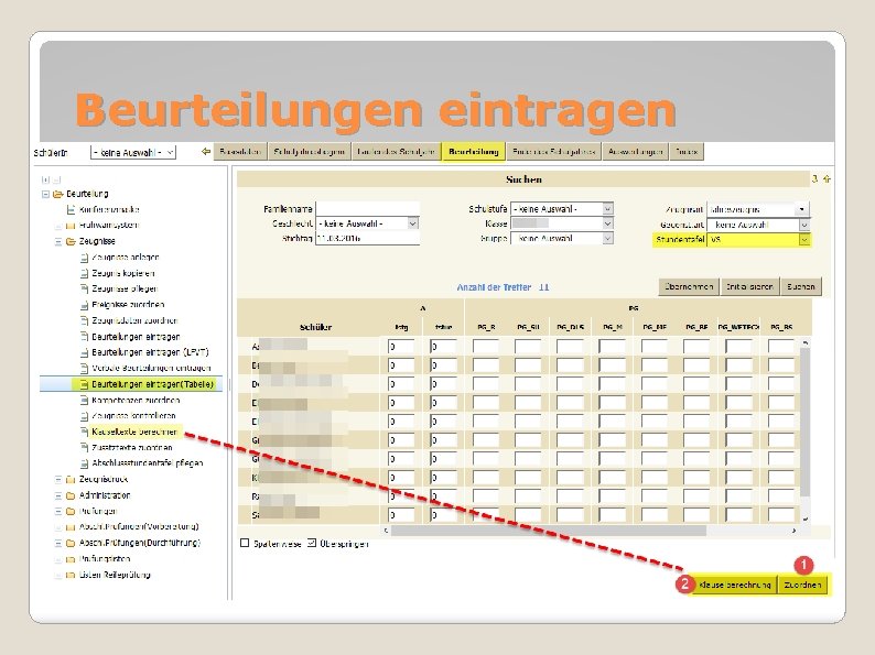 Beurteilungen eintragen 