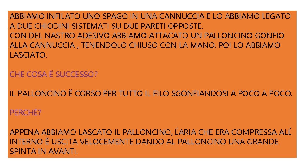 ABBIAMO INFILATO UNO SPAGO IN UNA CANNUCCIA E LO ABBIAMO LEGATO A DUE CHIODINI