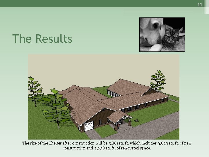 11 The Results The size of the Shelter after construction will be 5, 861