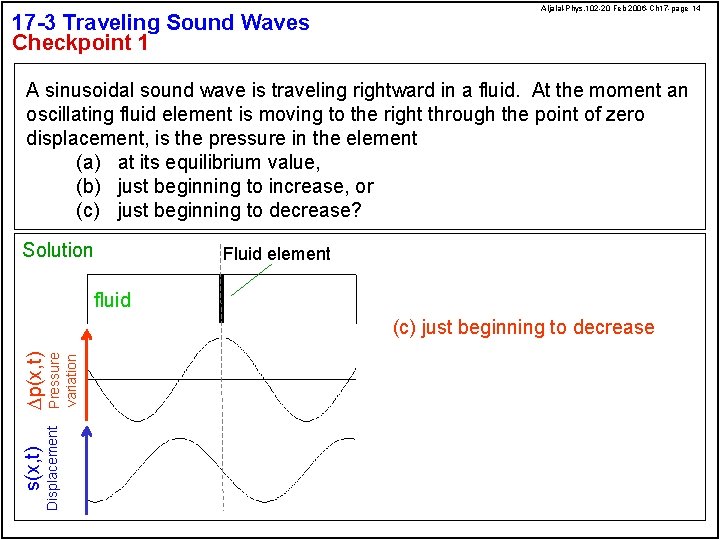 17 -3 Traveling Sound Waves Checkpoint 1 Aljalal-Phys. 102 -20 Feb 2006 -Ch 17