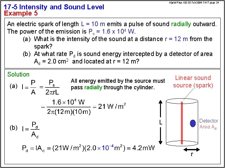 Aljalal-Phys. 102 -20 Feb 2006 -Ch 17 -page 24 17 -5 Intensity and Sound