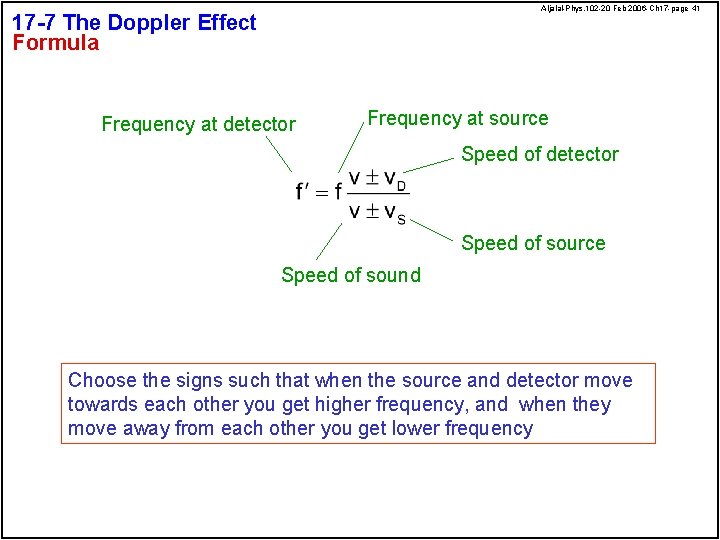 Aljalal-Phys. 102 -20 Feb 2006 -Ch 17 -page 41 17 -7 The Doppler Effect