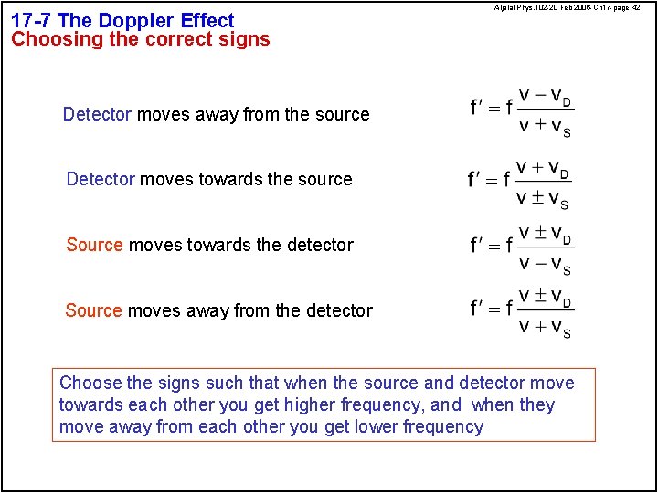 17 -7 The Doppler Effect Choosing the correct signs Aljalal-Phys. 102 -20 Feb 2006