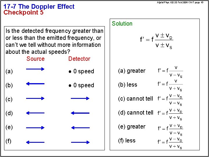 Aljalal-Phys. 102 -20 Feb 2006 -Ch 17 -page 43 17 -7 The Doppler Effect