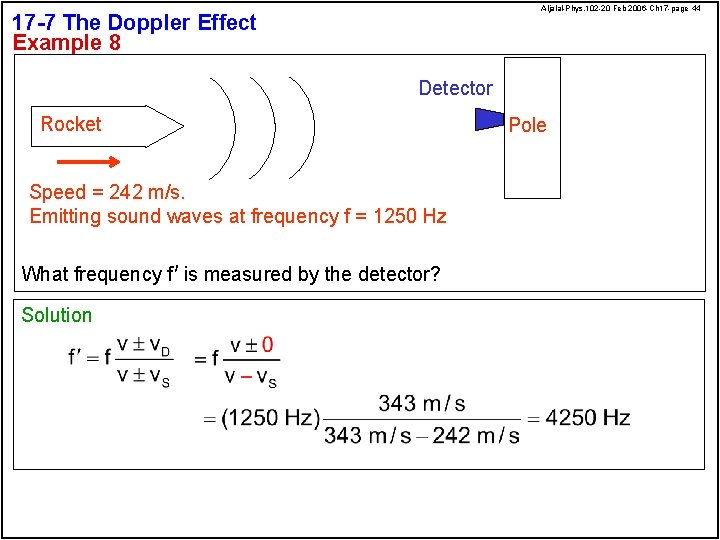 Aljalal-Phys. 102 -20 Feb 2006 -Ch 17 -page 44 17 -7 The Doppler Effect