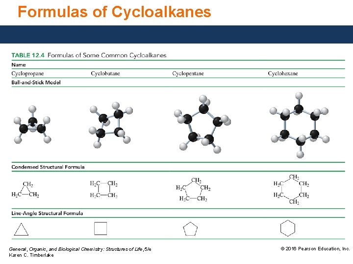 Formulas of Cycloalkanes General, Organic, and Biological Chemistry: Structures of Life, 5/e Karen C.