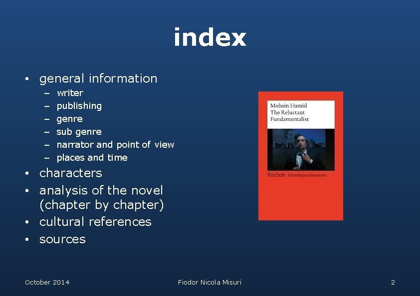 index • general information – – – writer publishing genre sub genre narrator and