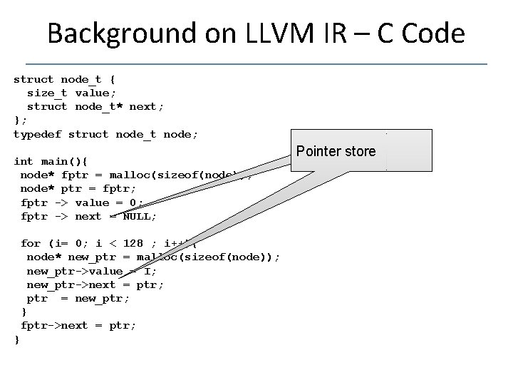 Background on LLVM IR – C Code struct node_t { size_t value; struct node_t*