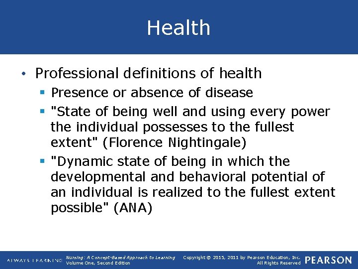 Health • Professional definitions of health § Presence or absence of disease § "State