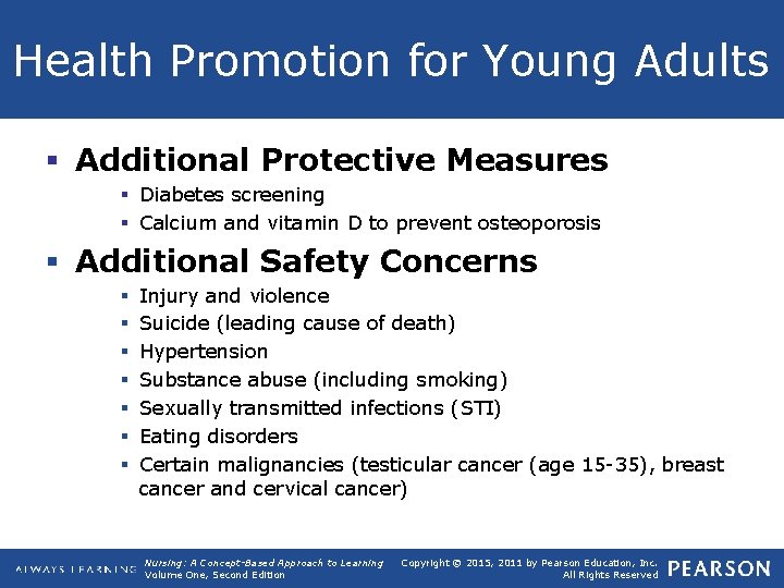 Health Promotion for Young Adults § Additional Protective Measures § Diabetes screening § Calcium