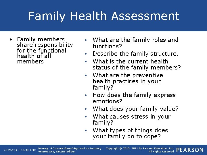Family Health Assessment • Family members share responsibility for the functional health of all