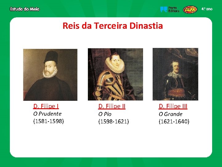 Reis da Terceira Dinastia D. Filipe I O Prudente (1581 -1598) D. Filipe II