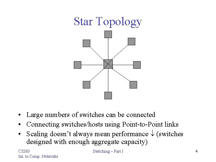 Star Topology • Large numbers of switches can be connected • Connecting switches/hosts using