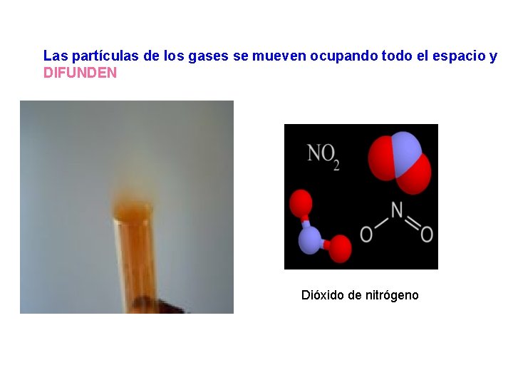 Las partículas de los gases se mueven ocupando todo el espacio y DIFUNDEN Dióxido