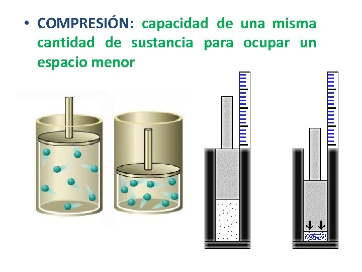  • COMPRESIÓN: capacidad de una misma cantidad de sustancia para ocupar un espacio