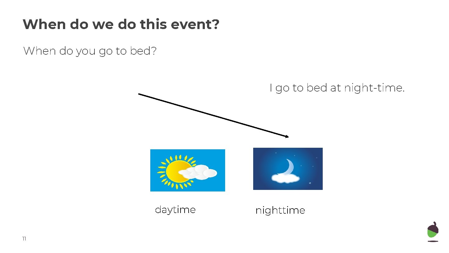 When do we do this event? When do you go to bed? I go