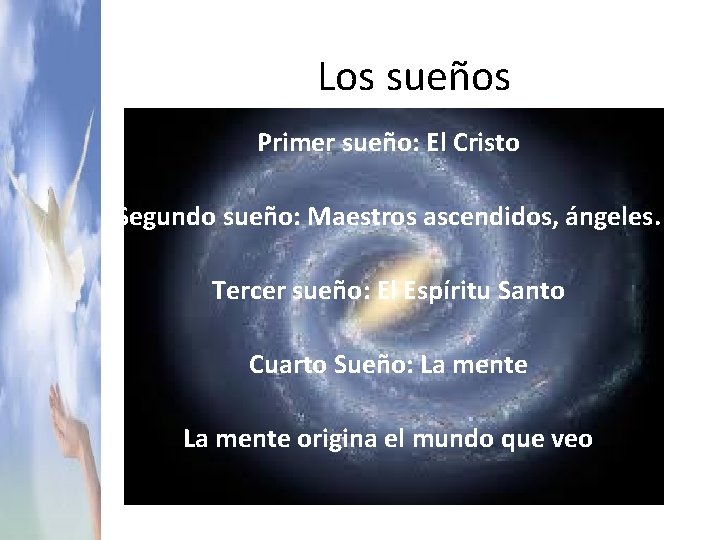 Los sueños Primer sueño: El Cristo Segundo sueño: Maestros ascendidos, ángeles. Tercer sueño: El