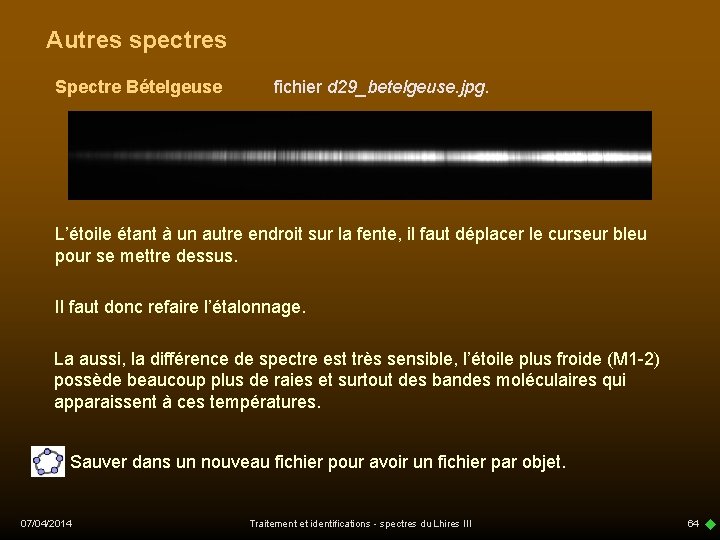 Autres spectres Spectre Bételgeuse fichier d 29_betelgeuse. jpg. L’étoile étant à un autre endroit