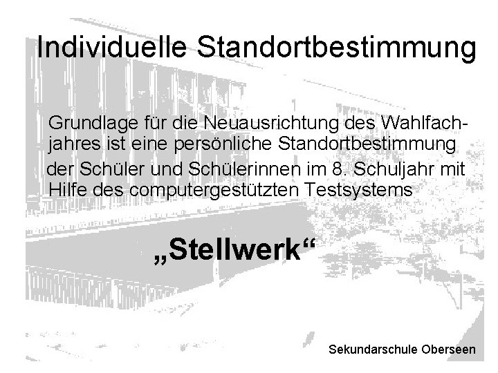 Individuelle Standortbestimmung Grundlage für die Neuausrichtung des Wahlfachjahres ist eine persönliche Standortbestimmung der Schüler