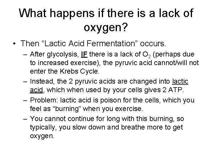 What happens if there is a lack of oxygen? • Then “Lactic Acid Fermentation”