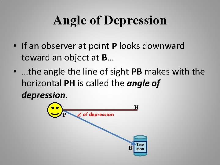 Angle of Depression • If an observer at point P looks downward toward an