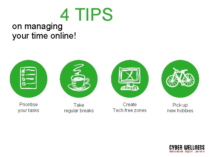 4 TIPS on managing your time online! Prioritise your tasks Take regular breaks Create
